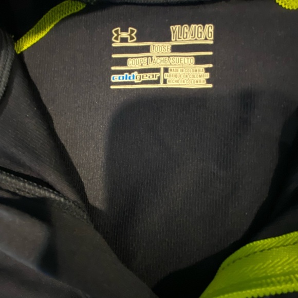 🔆3/$25🔆 Under Armour Navy and Neon Green Long Sleeve Top Size L (Boy-Youth) - Picture 3 of 6